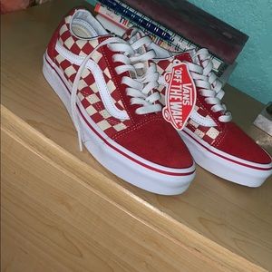 new pair of red checkered vans